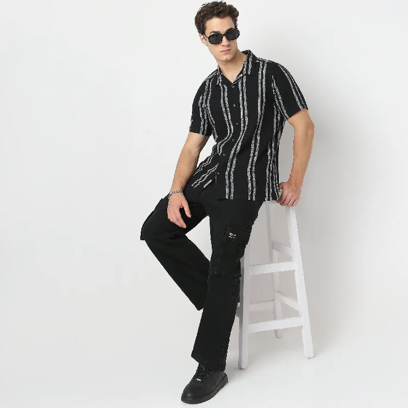 Fantastic Savings BAE Special Weave Shirts - Regular Fit Yarn Dyed Cuban Collar Shirt