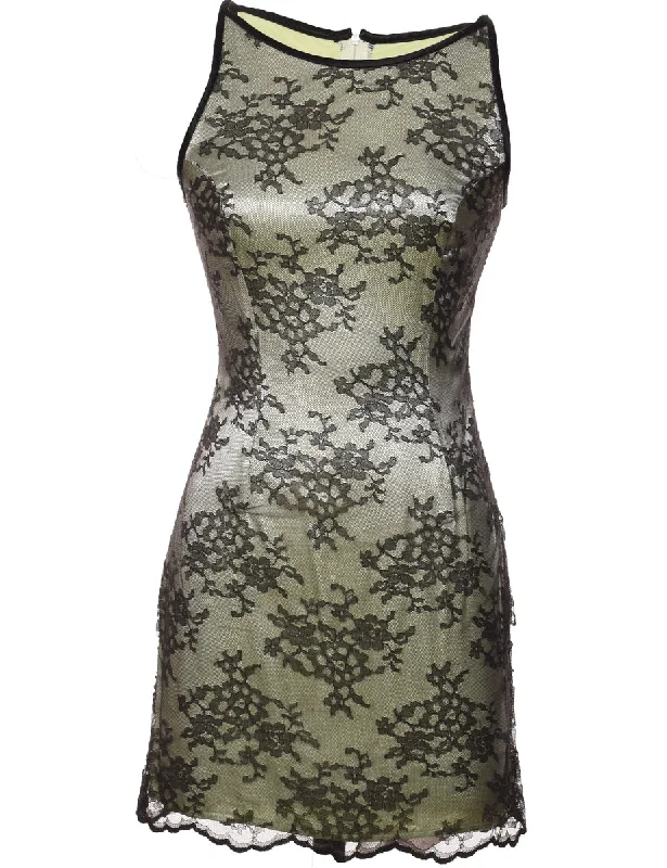 Stock Up and Save Black Floral Lace Evening Dress - S