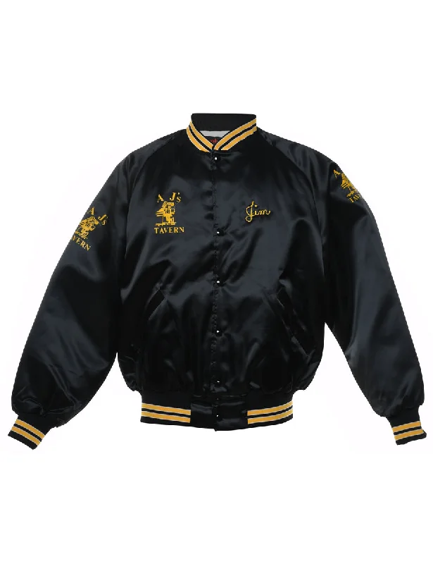 Unmissable Sale Black & Yellow Contrast AJ's Tavern Silky Bomber Jacket - XL