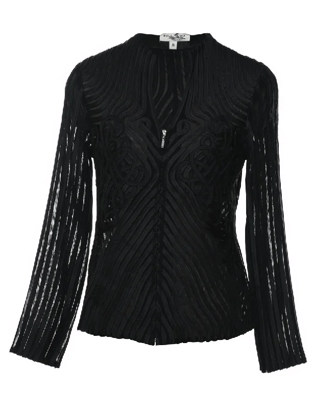 Deal Alert Black & Silver Embroidered Zip-Front Patterned Sheer Jacket - M