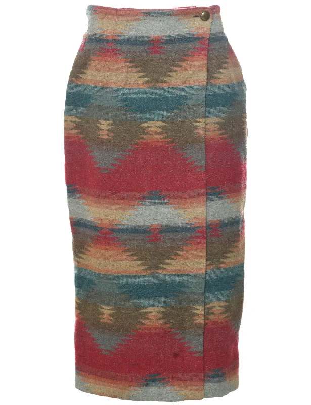 Today's Deal Aztec Print Midi Skirt - M