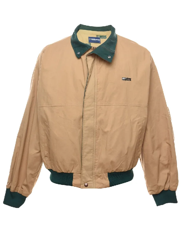 Price Reduction Beige & Dark Green Contrast Zip-Front Jacket - L