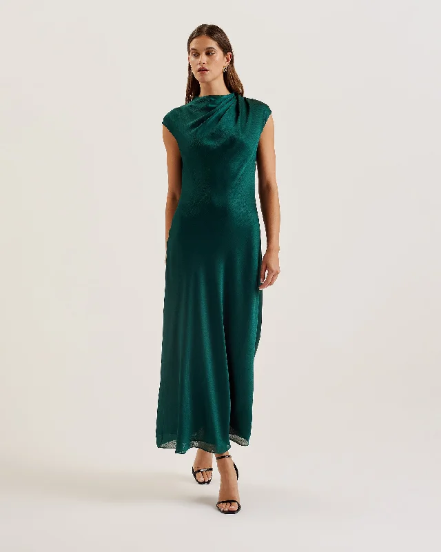 Great Deals Rimini Draped Neck Detail Midi Dress Dk-Green