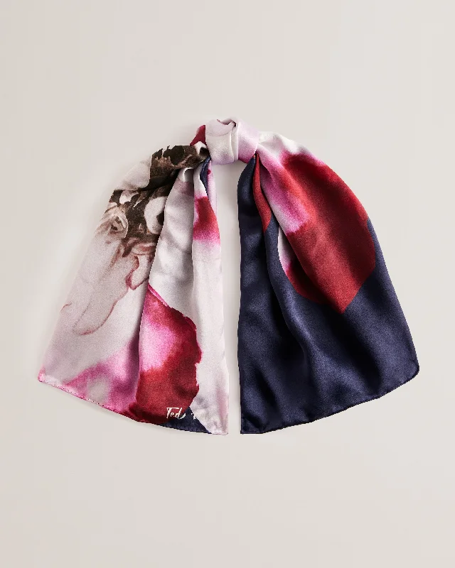 Unmissable Offer Janices Flower Printed Silk Square Scarf Dk-Blue