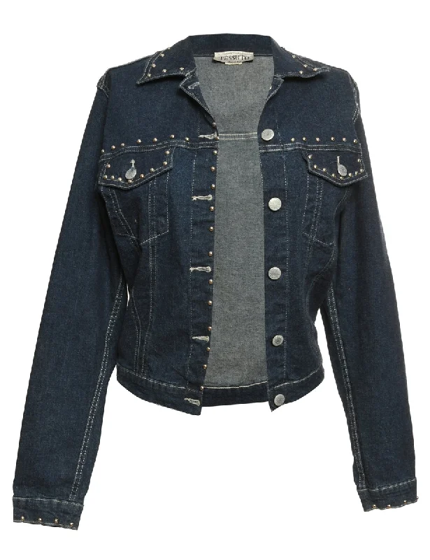 Act Fast Beaded Medium Wash Denim Jacket - XL