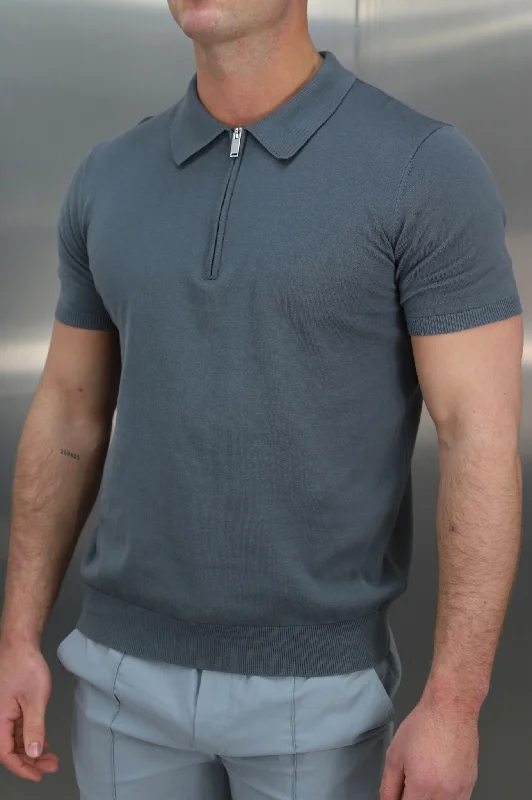 Fantastic Offers Capo Egyptian Cotton SS Zip Polo Shirt - Charcoal