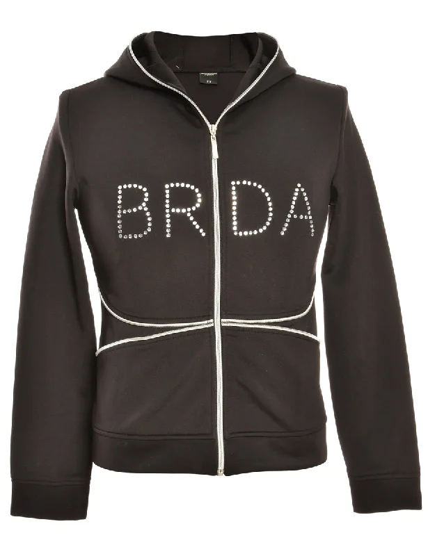 Weekend Specials to Enjoy Beaded Black Track Top - S