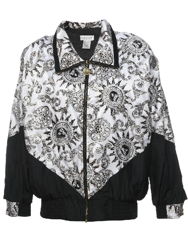 Steal Deal Black & White Patterned Nylon Jacket - L