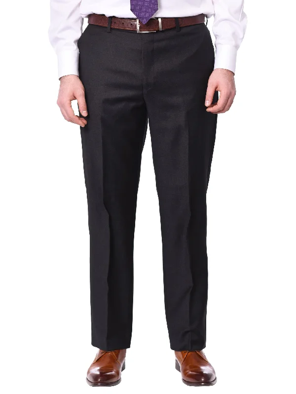 Year-End Sale Mens Classic Fit Solid Charcoal Gray Flat Front Wool Dress Pants