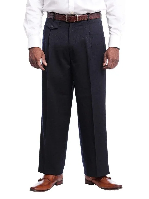Best Seller Mens Black Diamond Classic Fit Solid Navy Blue Pleated Wool Dress Pants