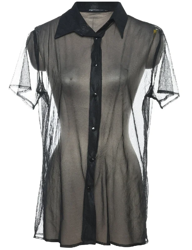 Epic Deals Black Classic Sheer 1990s Evening Blouse - L