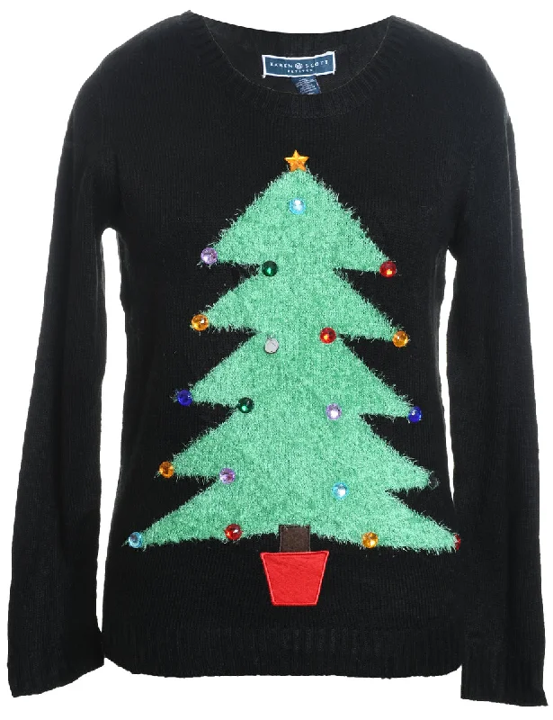 Crazy Deals Black Knit Christmas Jumper - L