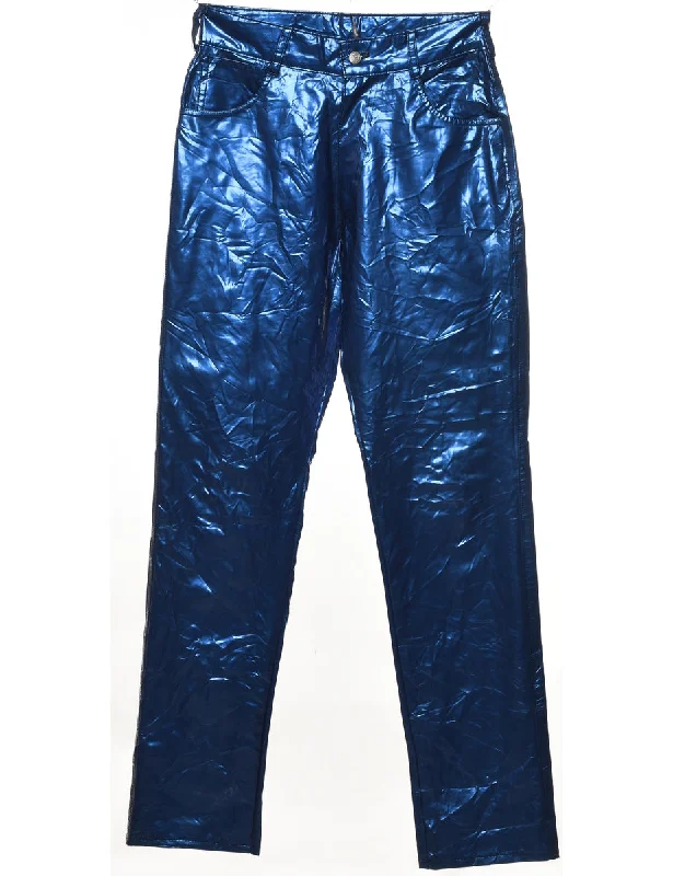 Blue Metallic Shiny Trousers - W28 L32