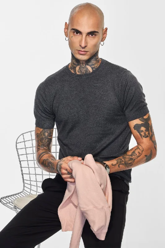 Extra Savings Core Lab Grey Flat Knit Slim Fit T-Shirt