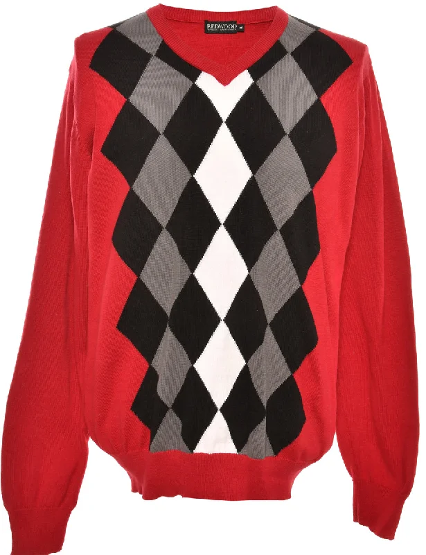 New Arrival Argyle Red Jumper - M