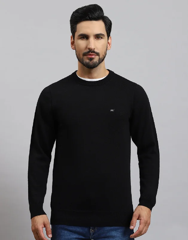 Massive Deals Men Black Solid Round Neck Full Sleeve Pullover
