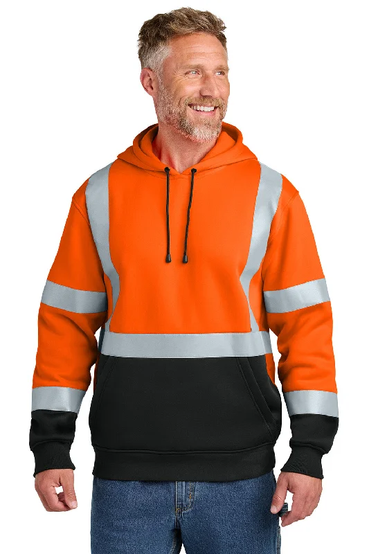 Now Available CornerStone Mens ANSI 107 Class 3 Heavy Duty Fleece Hooded Sweatshirt Hoodie w/ Pouch Pocket - Safety Orange - New