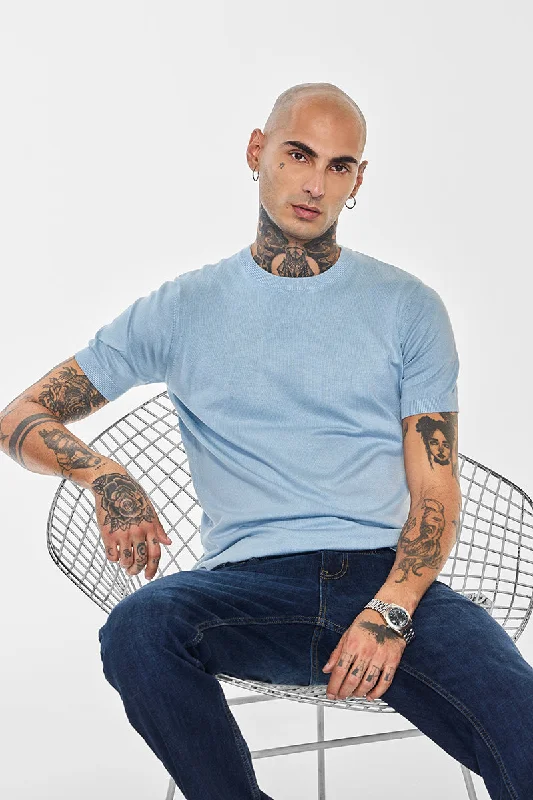 Early Access Core Lab Light Blue Flat Knit Slim Fit T-Shirt
