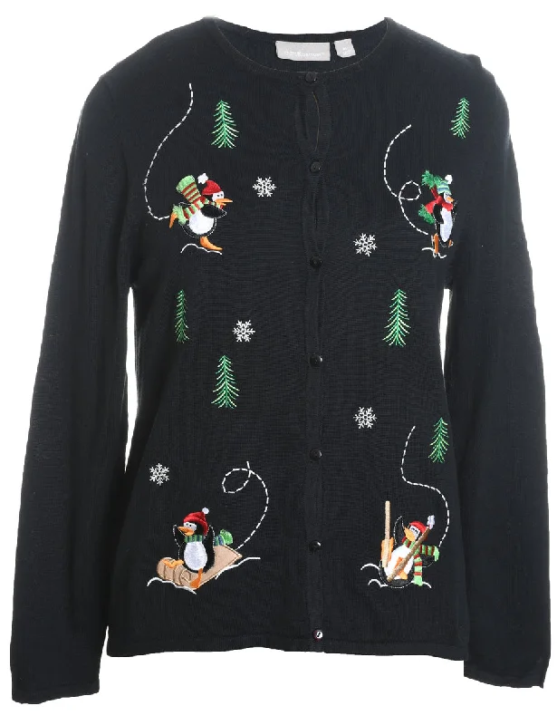 Weekend Deals to Make You Happy Black Christmas Cardigan - M