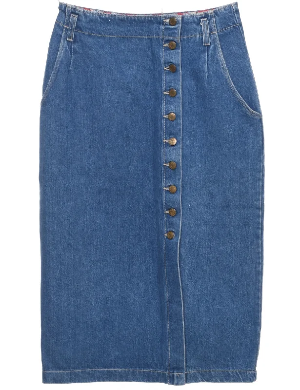 Button Through Denim Skirt - M