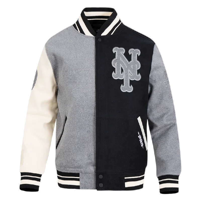 MLB NEW YORK MEN'SETS REVERSE FRENCH TERRY MEN'S CB WOOL VARSITY JACKET (BLACK/GRAY/EGGSHELL)