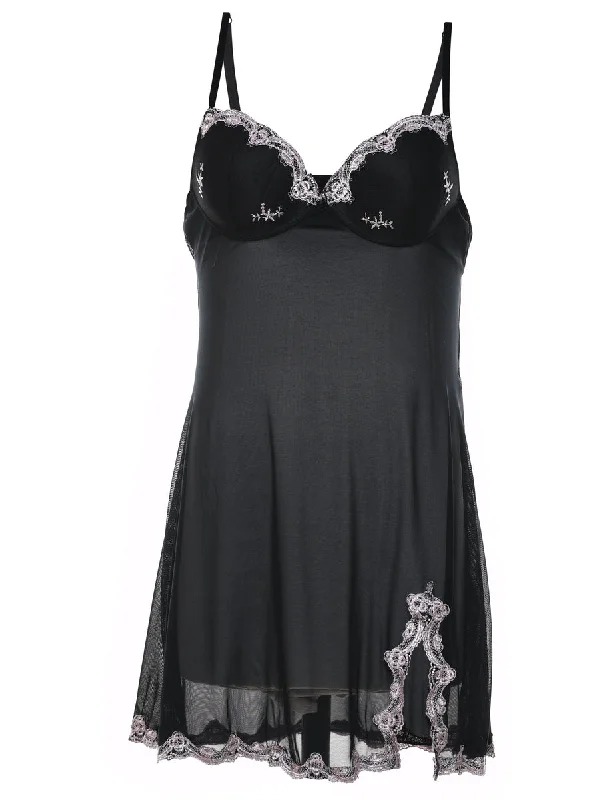 Sale Alert Black & White Lace Slit Detail Backless Babydoll - S