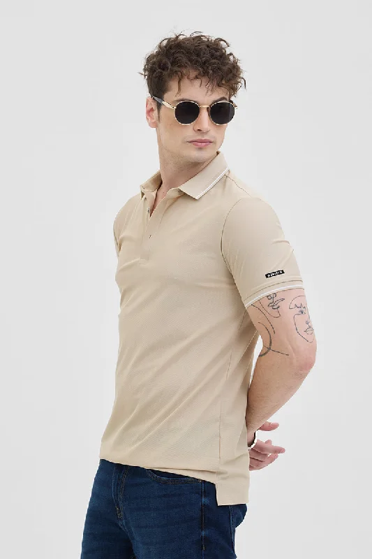 Weekend Savings Bonanza Beige Technical Stitchless Polo T-Shirt
