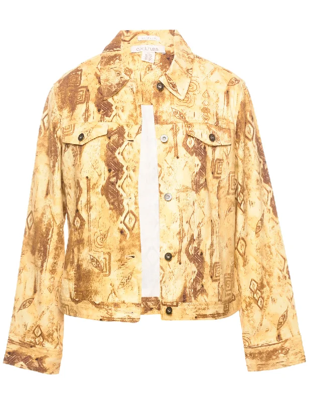 Brown & Yellow 1990s Patterned Denim Jacket - L