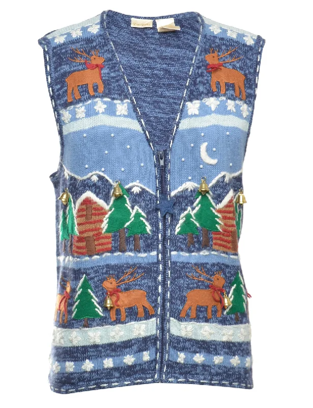 While Supplies Last Beyond Retro Reworked Christmas Vest With Bells - M