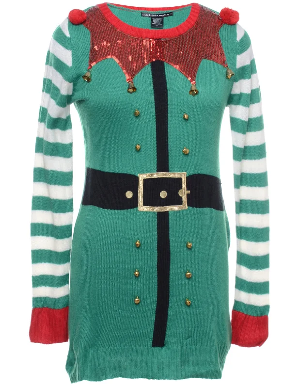 Discount Extravaganza Beyond Retro Reworked Christmas Jumper With Bells - S