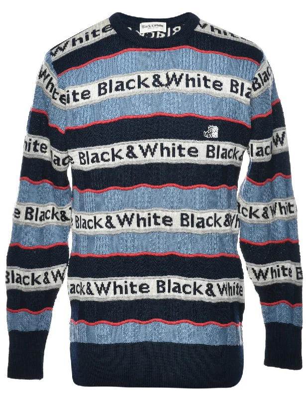Take Action Black & White Striped Jumper - L