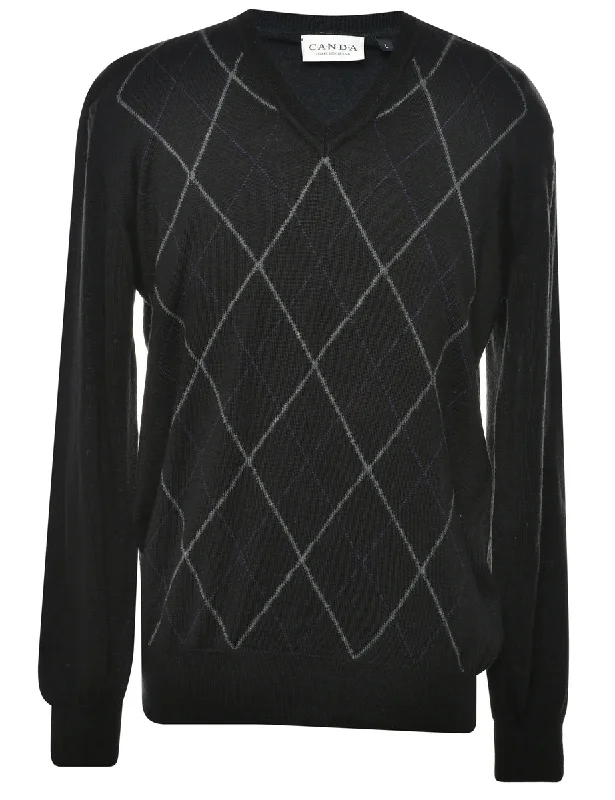 Mega Discount Black Argyle Jumper - L