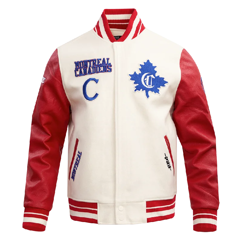 Weekend Discounts You Deserve NHL MONTREAL CANADIENS RETRO CLASSIC MEN'S RIB WOOL VARSITY JACKET (EGGSHELL/ RED) Weekend Discounts You Deserve NHL MONTREAL CANADIENS RETRO CLASSIC MEN'S RIB WOOL VARSITY JACKET (EGGSHELL/ RED)