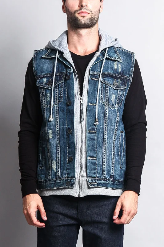 Low Price Layered Hooded Denim Vest
