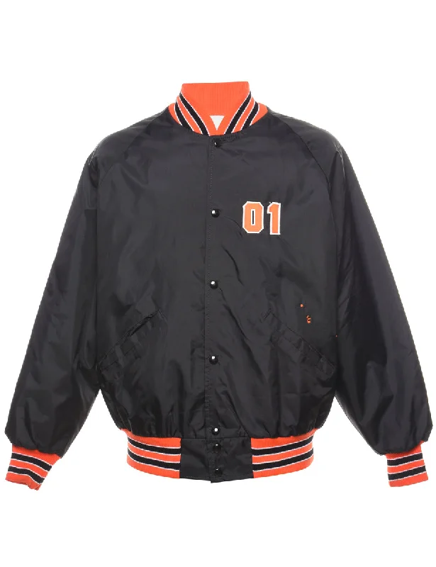Best Deals Black & Orange Bulldogs Design Appliqued Bomber Jacket - L