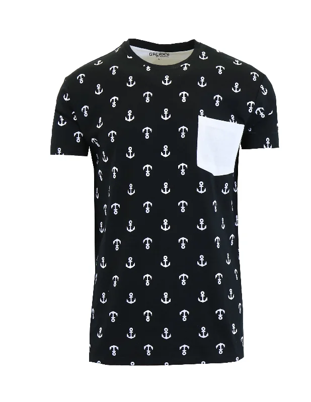 Weekend Discounts to Enjoy Men's Anchor Printed Tee with Chest Pocket