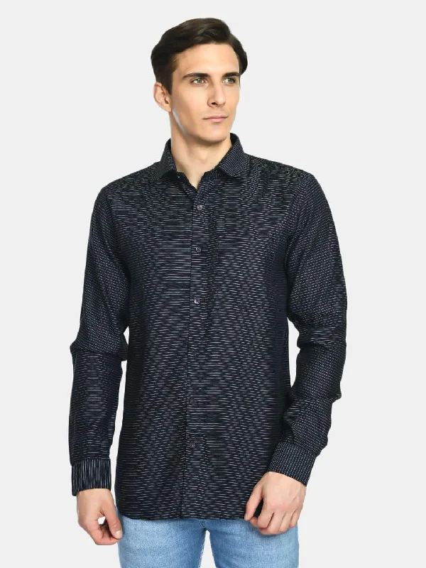 Daily Specials Men's Navy Stripes Cotton Regular Fit Shirt
