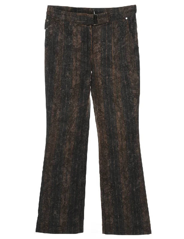 Major Savings Black & Brown Floral Print Y2K Flared Trousers - W28 L31