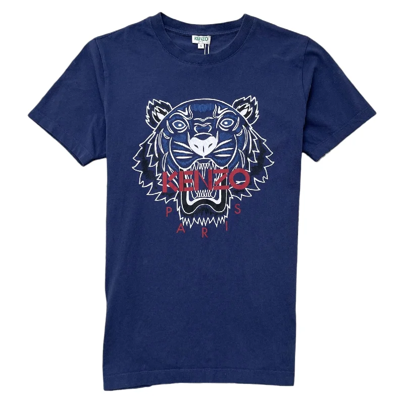 Men's Embroidered Tiger T-Shirt Blue Size S