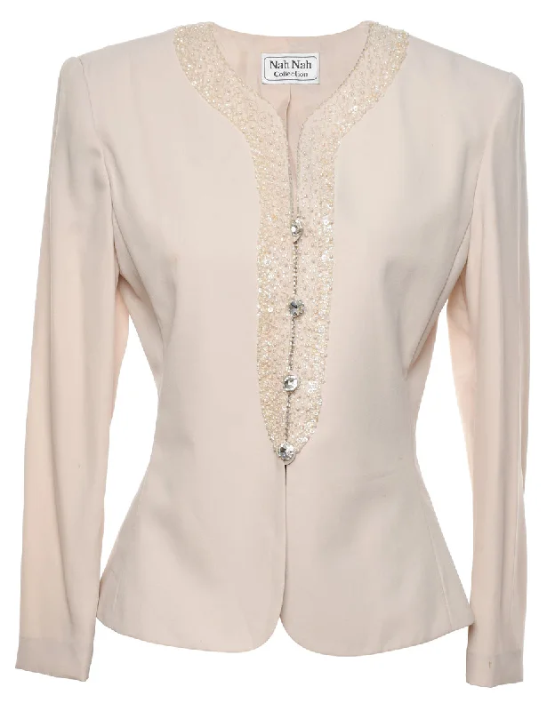 Shop and Save Beige Beaded Sparkly Evening Jacket - M