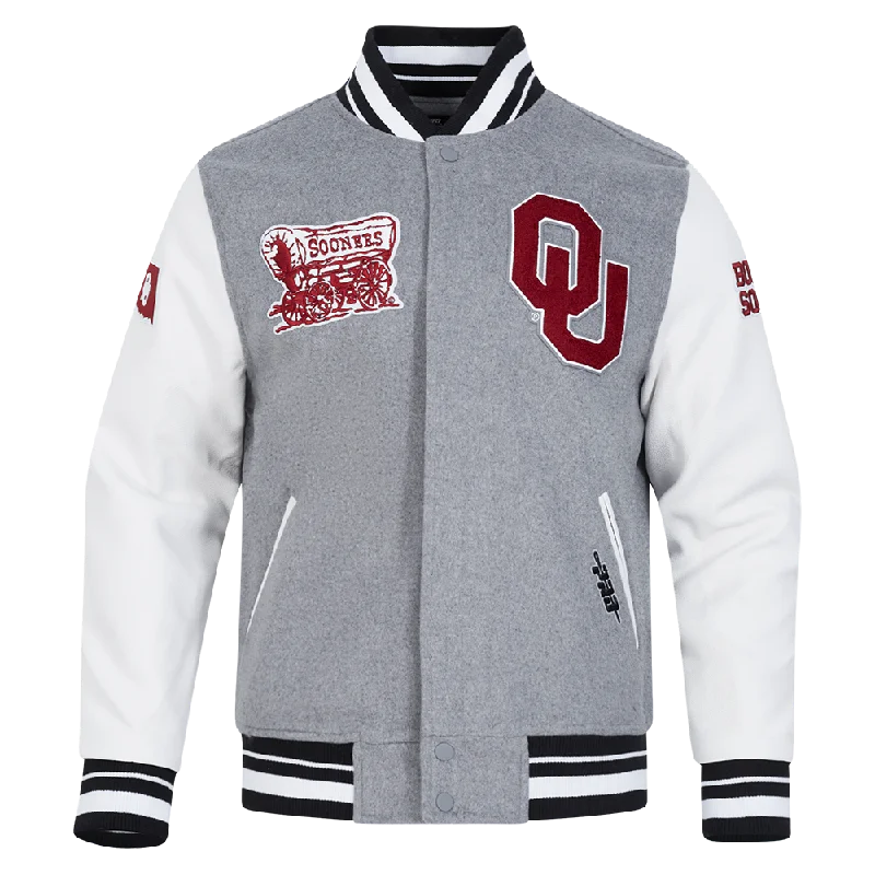 Top Pick UNIVERSITY OF OKLAHOMA CLASSIC RIB WOOL VARSITY JACKET (HEATHER GREY/WHITE/BLACK)