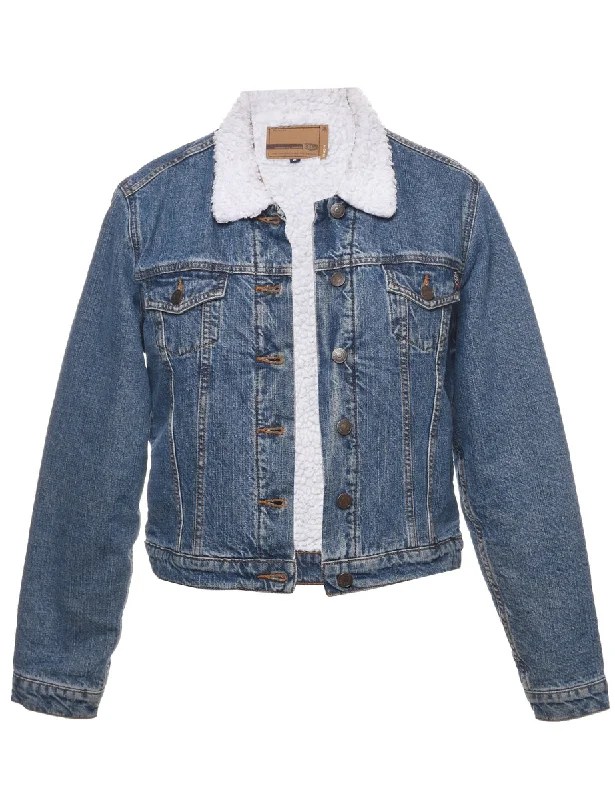 Button Front Shearling Denim Jacket - S