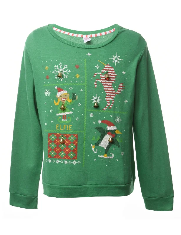 Hot Deal Beyond Retro Reworked Christmas Sweatshirt With Bells - XL