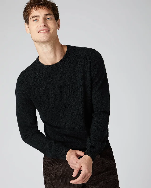 Weekend Savings Sensation Men's Oxford Round Neck Cashmere Sweater Black