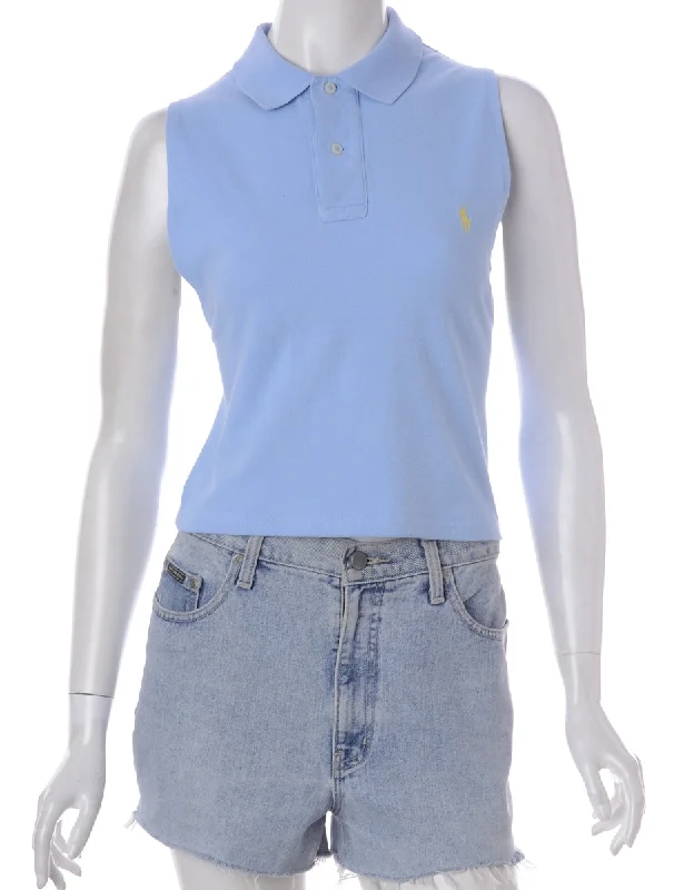 Daily Specials Beyond Retro Label Eva Polo Vest Light Blue With A Button Front Neck