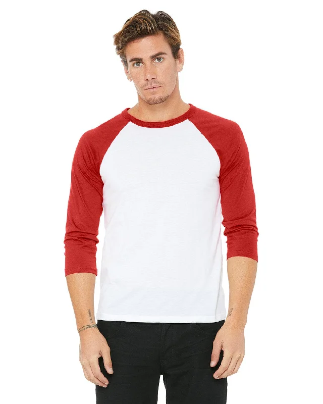 Bella+Canvas Unisex Triblend 3/4-Sleeve Baseball T-Shirt | White/ Red