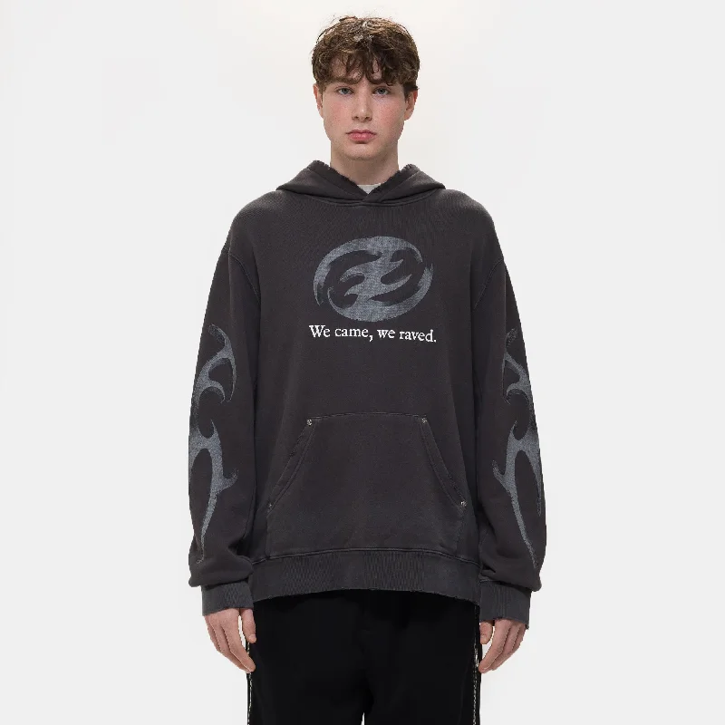 Midnight Sale Distressed Metal Charm Print Distressed Hoodie in Dark Grey