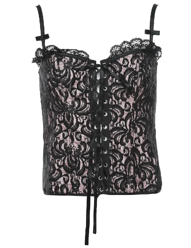 Overstock Black Lace Trim Slip - M