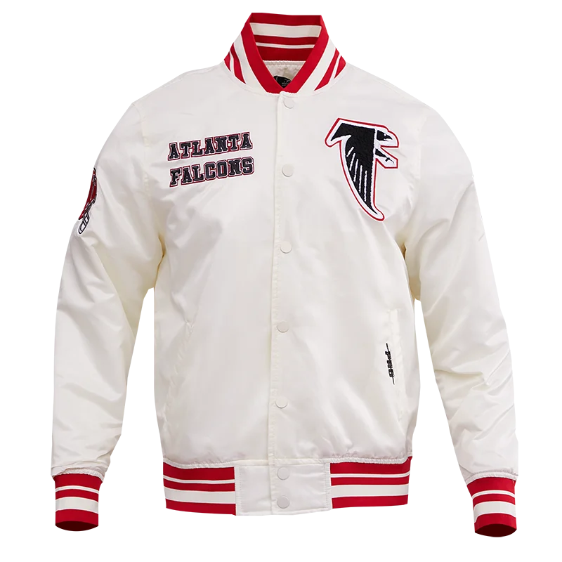 NFL ATLANTA FALCONS RETRO CLASSIC MEN'S RIB SATIN JACKET (EGGSHELL/RED)