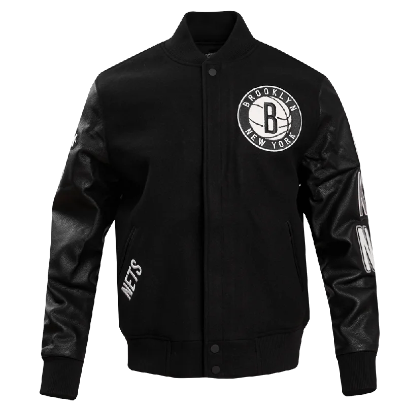 NBA BROOKLYN NETS CLASSIC WOOL MEN'S VARSITY JACKET (BLACK)